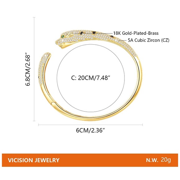 Panther Cuff Bangle Bracelet Cubic Zirconia - Picture 3 of 8